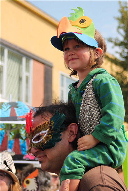 Child and parent in the 2017 All Species Parade. Photo: Zoe Foxe.