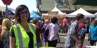 Arcata Mayor Sofia Pereira volunteered for Zero Waste at the North Country Fair, 2017. Photo courtesy of Zero Waste Humboldt.