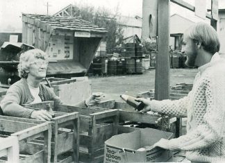 Volunteers help sort recycling at the Arcata Community Recycling Center (ACRC) in the '70s. Photo from the ACRC Facebook page.