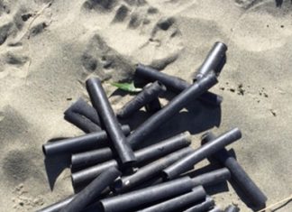 Black plastic pipe oyster culture debris found on Clam Beach. Photo: Robin Hamlin.